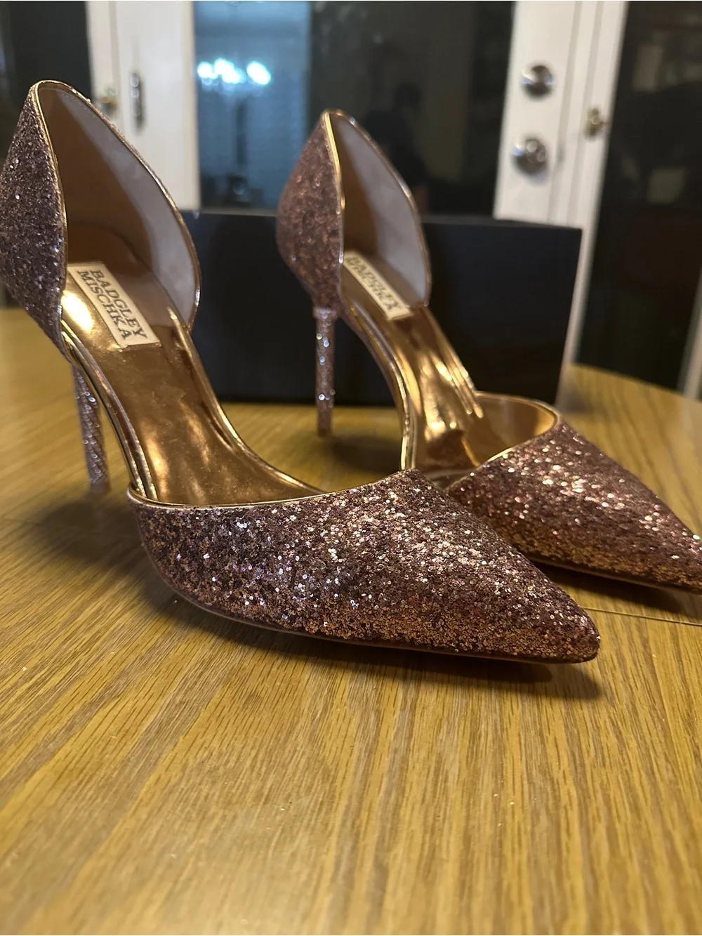Badgley Mischka glitter covered